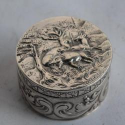 Boite à pilules argent Cerf sanglier Chasse