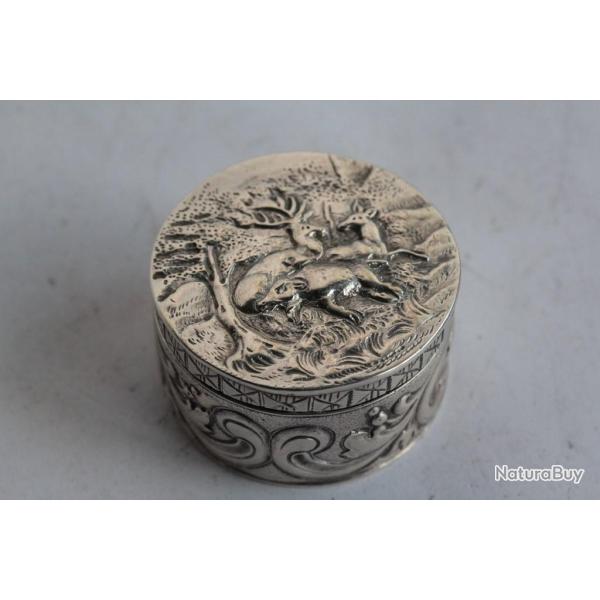 Boite � pilules argent Cerf sanglier Chasse