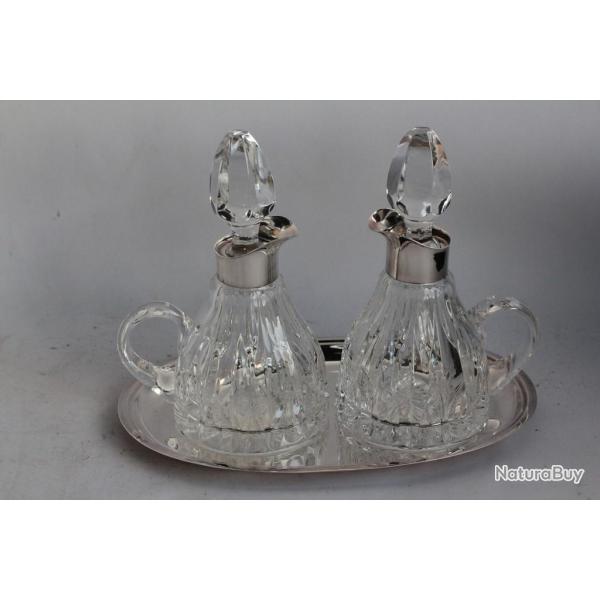 Huilier vinaigrier cristal et argent