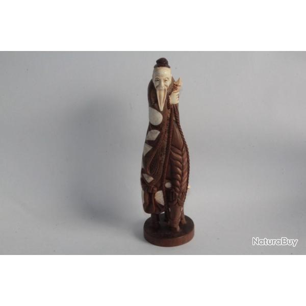 Sculpture Okimono bois Vieil homme � cheval Japon