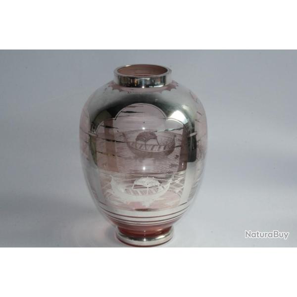 Vase verre et argent Murano Venise Gondoles Italie