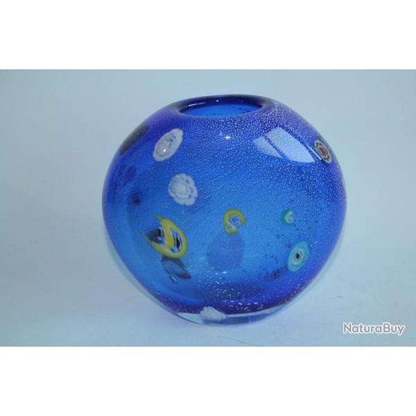 Vase verre Murano bleu argent Murine