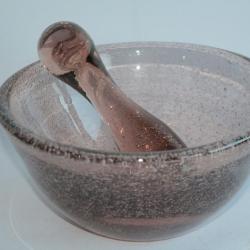 BIOT Grand mortier et pilon verre soufflé et bullé
