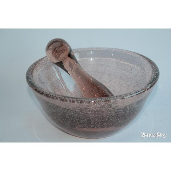 BIOT Grand mortier et pilon verre souffl� et bull�