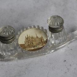 Ancien encrier double verre Poisson Souvenir de Milan Italie