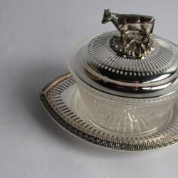 Beurrier Vache métal argenté cristal Anglais