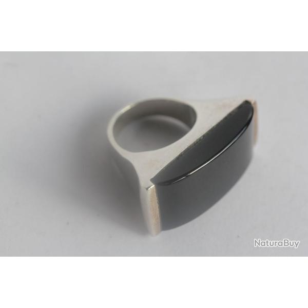Bague design argent et cristal noir bijoux
