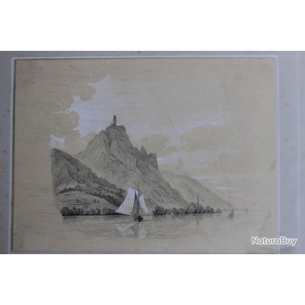 Dessin original Drachenfels massif Siebengebirge Allemagne