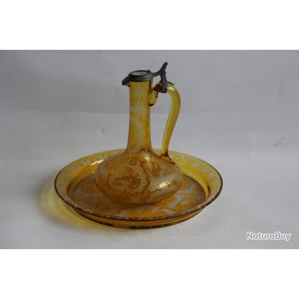 Carafe + plateau cristal grav� Allemagne Art de la table