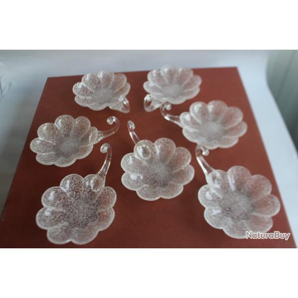 Anciennes coupelles � glace en cristal givr� (x 7) Art de la table