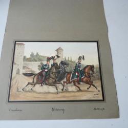 Lithographie originale A.V. ESCHER cavalerie Fribourg militaire