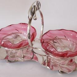 Coupelle double métal argenté/cristal Sheffield Art Nouveau