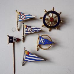 Six insignes sur le th&egrave;me nautique bateau navigation