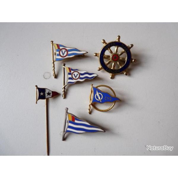 Six insignes sur le th�me nautique bateau navigation