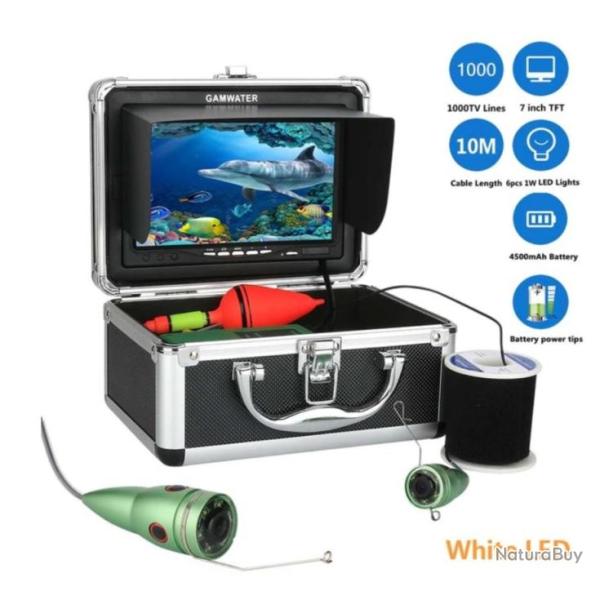Cam�ra vid�o de p�che sous-marine 1000tvl 6W avec lampe IR/LED blanc avec moniteur  10 m de cable