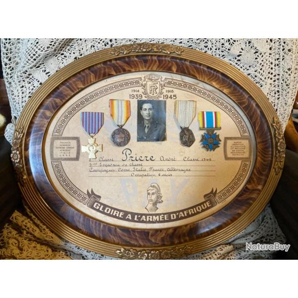 Ensemble de m�dailles de Priere Andr� Classe 1945. Arm�e d'Afrique. Corse , Italie, France, Allemagn