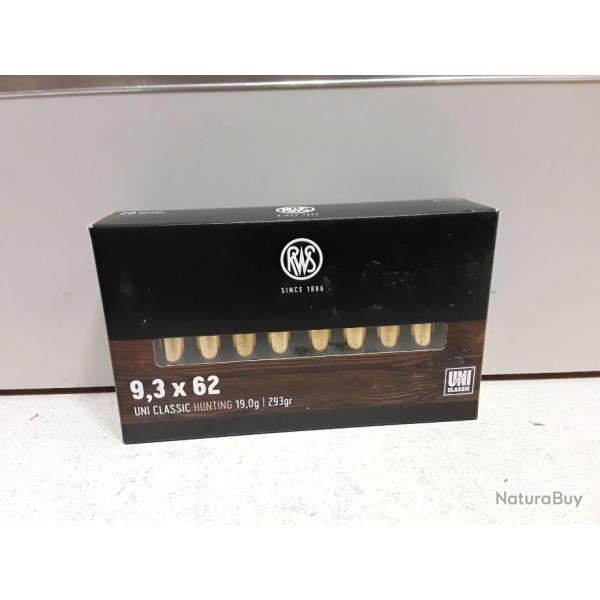 7806 BOITE DE 20 BALLES RWS UNI CLASSIC HUNTING 9.3X62  293GRAINS NEUF
