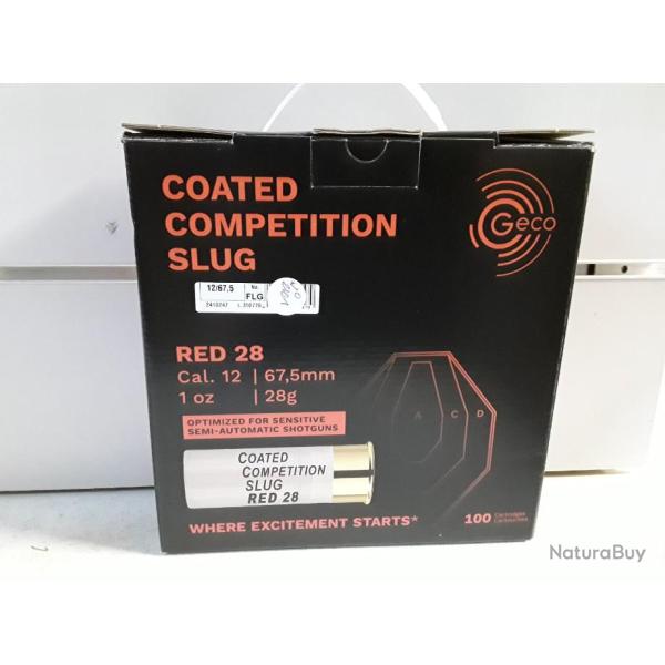 9149 LOT DE 100 CARTOUCHES A BALLES GECO COATED COMPETITION SLUG RED 28 CAL12 NEUF