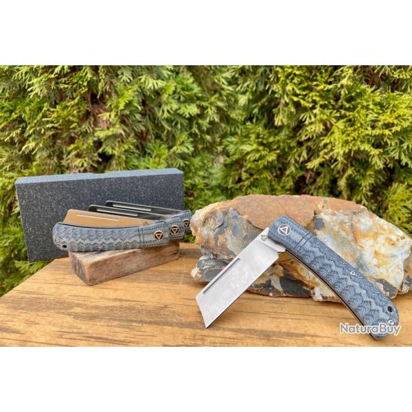 Couteau QSP Hedgehog Denim Blue Manche Micarta Lame Acier 14C28N Slip Joint QS142B