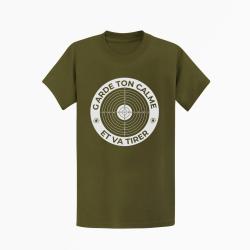 T-shirt Tir Sportif - Garde ton Calme et va tirer - Kaki / Blanc