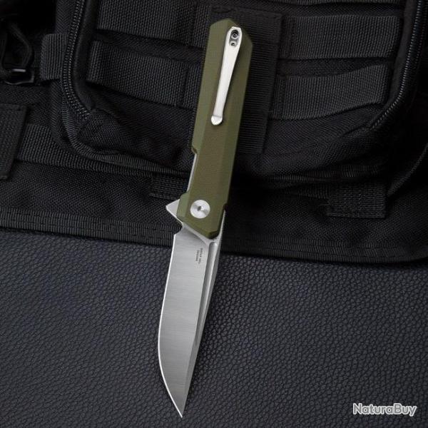 Couteau Bestech Bestechman Dundee Green Lame Acier D2 Manche G10 IKBS Linerlock Clip BTKMK01B