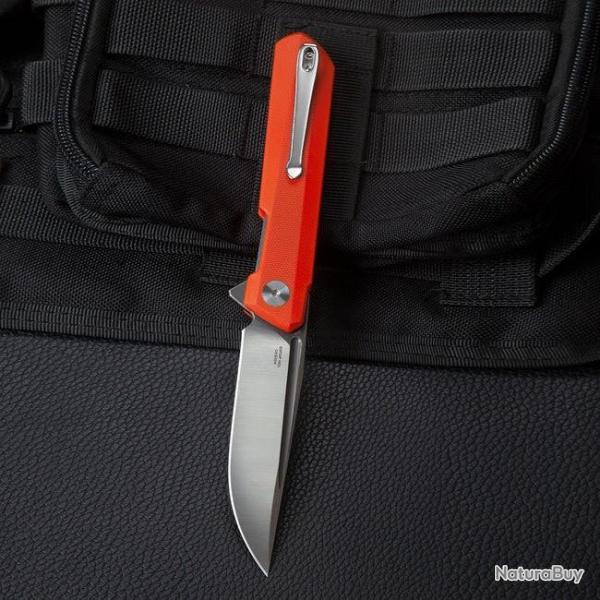 Couteau Bestech Bestechman Dundee Orange Lame Acier D2 Manche G10 IKBS Linerlock Clip BTKMK01H