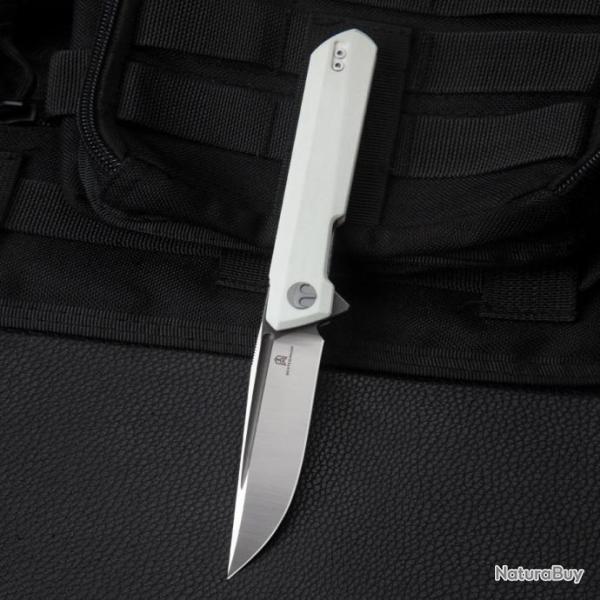 Couteau Bestech Bestechman Dundee White Lame Acier D2 Manche G10 IKBS Linerlock Clip BTKMK01G