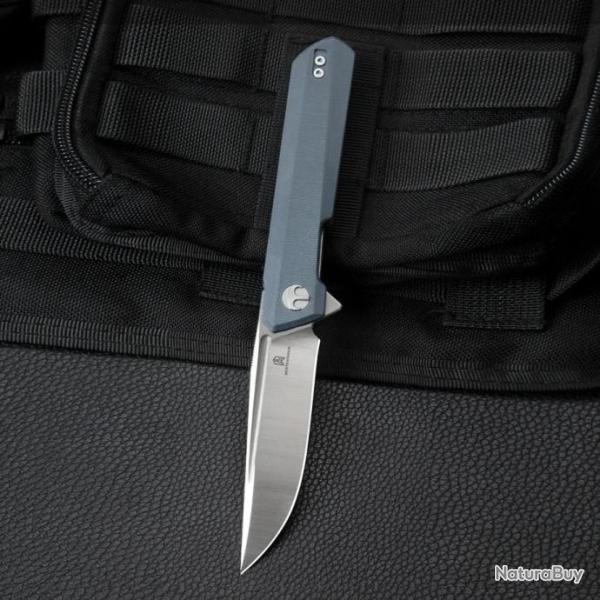 Couteau Bestech Bestechman Dundee Grey Lame Acier D2 Manche G10 IKBS Linerlock Clip BTKMK01C