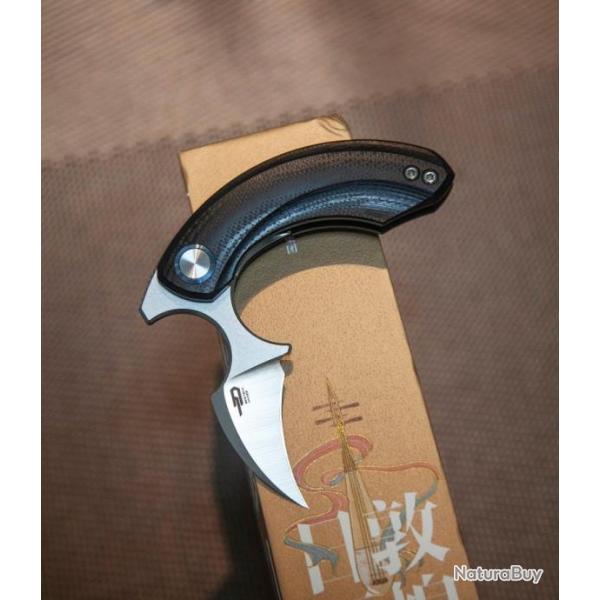 Couteau Bestech Strelit Black Lame Acier 14C28N Manche G10 IKBS Linerlock Clip BTKG52A1