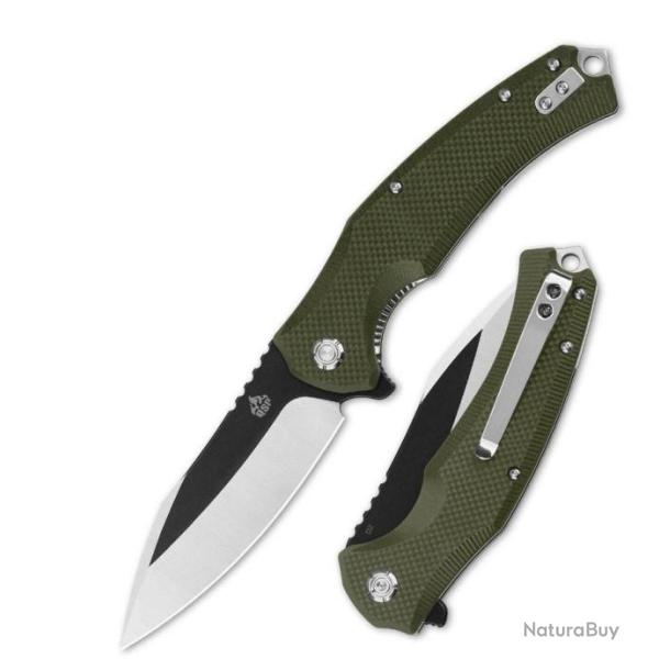 Couteau QSP Snipe Green Manche G10 Lame Acier D2 IKBS Linerlock Clip QS121B