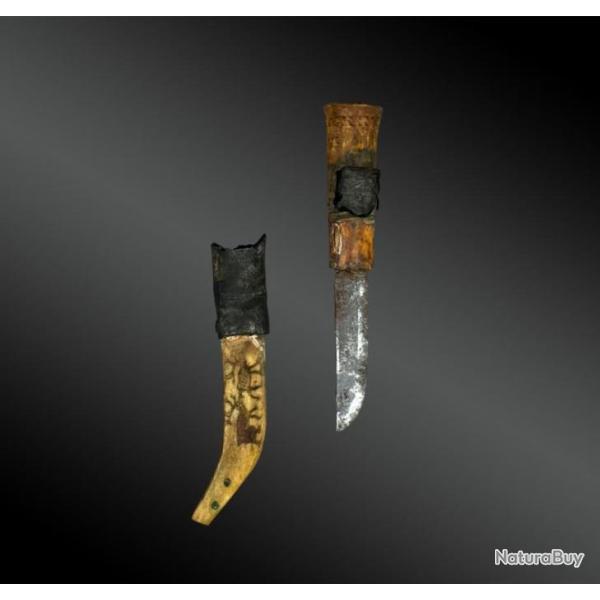 COUTEAU de CHASSE et son FOURREAU - Culture Samie, Norvge, Sude, Finlande ou Russie- XIXme sicle