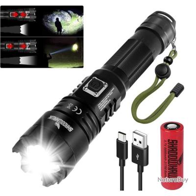 Lampe torche tactique à LED rechargeable super lumineuse, 10 000 lumens XHP70 puissante USB 5000