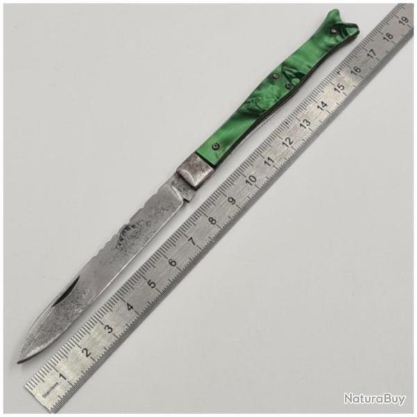 Couteau pliant ANDREL cran forc� plaquettes verte queue de poisson