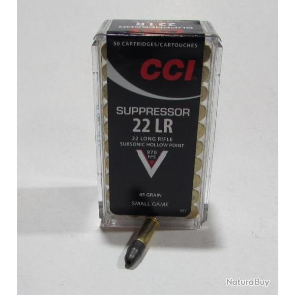 boite de 50 cartouches cal 22lr,  45GR SUPPRESSOR HOLLOW POINT HP SUBSONIC 957