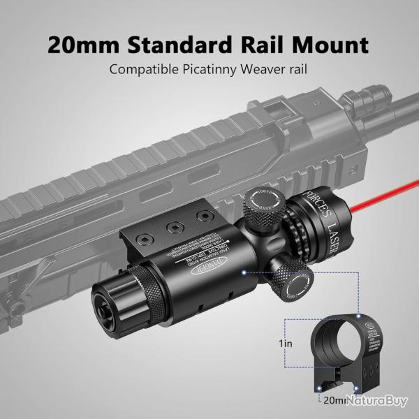 Pointeur laser tactique ROUGE avec switch d�port� + 2 montages (en 8 et rail 20mm)
