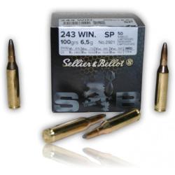 Munitions SELLIER BELLOT calibre 243 Win Softpoint 100gr - 6.5g x50