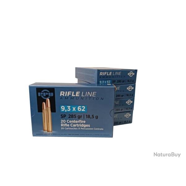 Lot de 5 botes de cartouches PARTIZAN CAL. 9,3X62 285-GRS SP