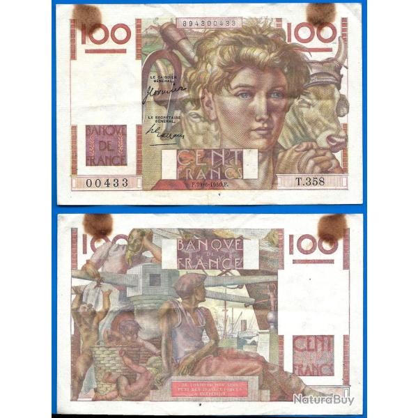 France 100 Francs 1950 Jeune Paysan Billet Frc Frs Frcs Europe
