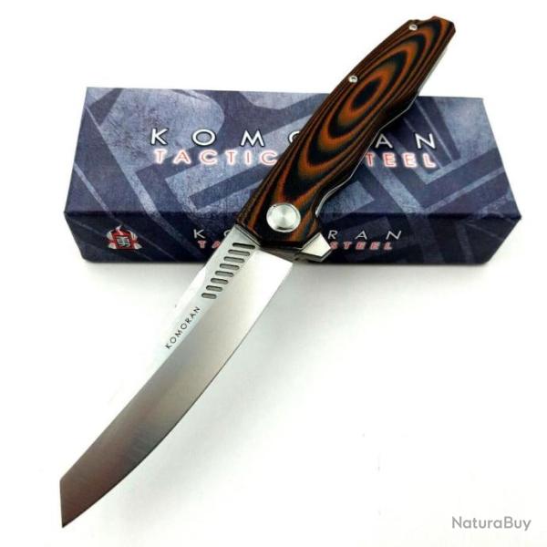 Couteau Komoran Lame Acier 9cr13MoV Manche G10 Black/Orange Linerlock Clip KO035