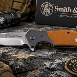 Couteau Smith & Wesson Stave Lame Acier Inoxydable Manche Micarta Naturel Linerlock SW1122569