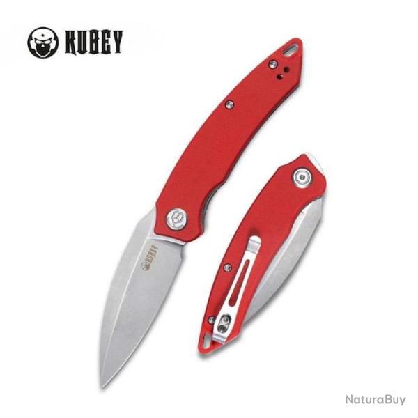 Couteau Kubey Leaf Red Manche G10 Lame Acier AUS-10 IKBS Linerlock Clip KUB333F