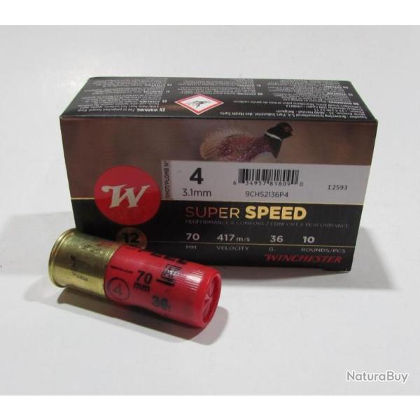 boite 10 cartouches Winchester super speed cal 12/70 bourre jupe 36 grammes, Numero 4