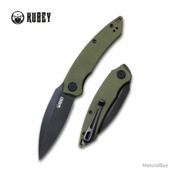Couteau Kubey Leaf Green Manche G10 Lame Acier AUS-10 Black IKBS Linerlock Clip KUB333C