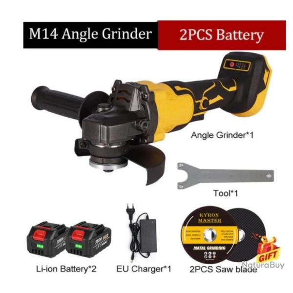 Meuleuse d'angle sans fil, 2 batteries + chargeur, vitesse variable 18V