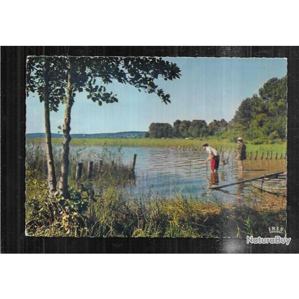 les joies de la p�che dans un des nombreux �tangs des landes carte postale moderne