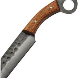 Couteau Seax Manche en bois lame en acier inox martel&eacute; Etui en Cuir