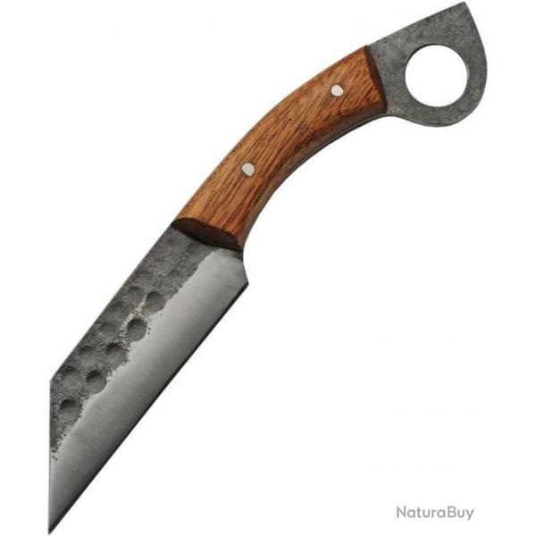 Couteau Seax Manche en bois lame en acier inox martel� Etui en Cuir
