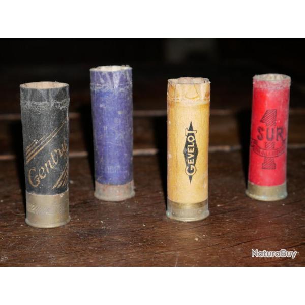 lot de 4 cartouches carton anciennes de chasse vides