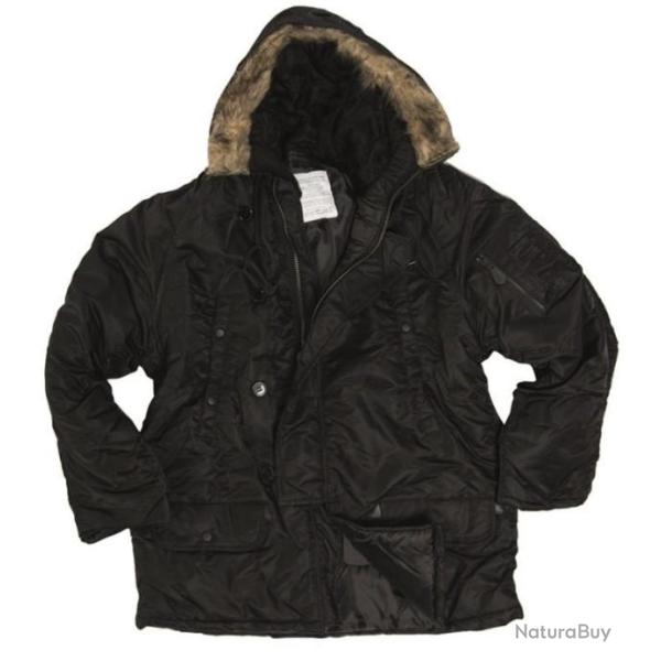 Parka US N3B noire avec capuche en fourrure