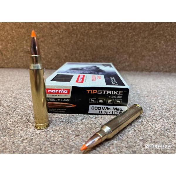 LOT DE 2 BOITES DE MUNITIONS NORMA 300 WINCHESTER MAGNUMTIPSTRIKE 11GR
